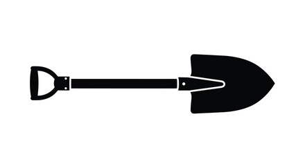A simple black and white illustration of a garden shovel © Bristy