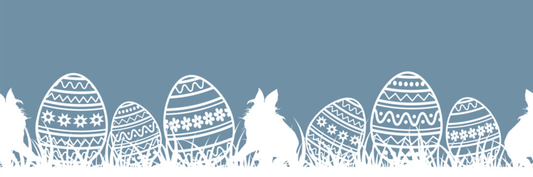 Easter Eggs and Bunnies Horizontal Seamless Border