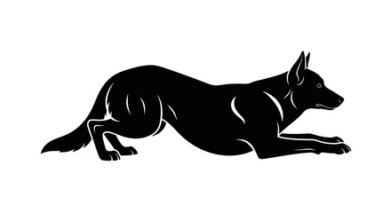 Fototapeta premium Black dog silhouette in running pose on white background isolated design