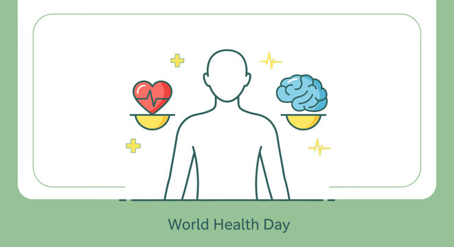 Flat Illustration Balanced Heart Brain on Human for Mental Health Day
