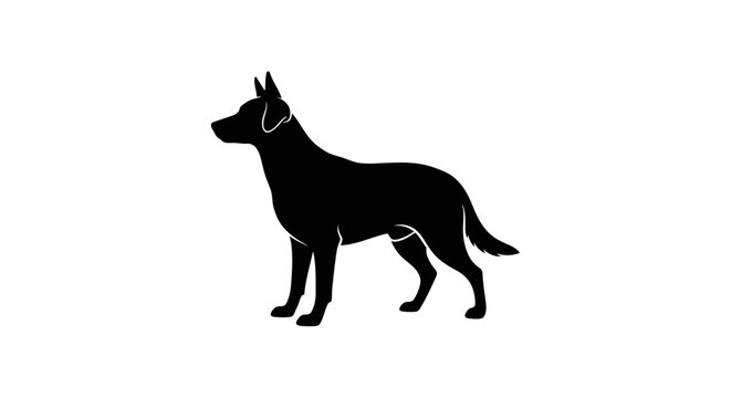 Silhouette of a dog standing sideways against a clean white background