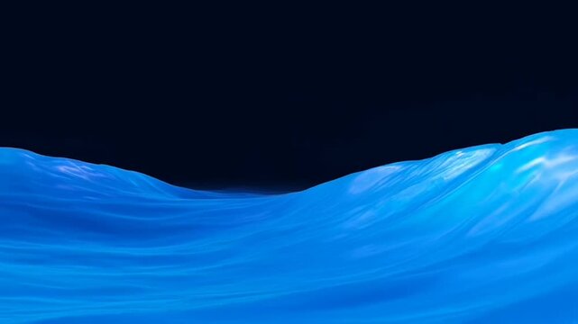 Dynamic ocean wave simulation with vibrant blue hues and realistic water physics against a deep black background showcasing fluid motion and sparkling highlights