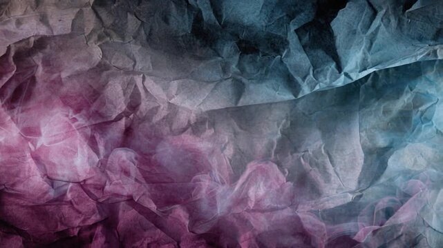 Abstract close-up of textured paper in shades of blue, purple, and gray with intricate creases