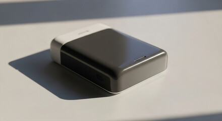 Sleek and compact electronic device with a minimalist design, resting on a bright surface, showcasing modern technology aesthetics and elegant simplicity under natural light