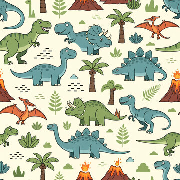Dinosaur Adventure A Colorful and Playful Seamless Pattern Design.