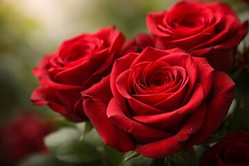 Fototapeta premium Close up red roses with soft natural bokeh background