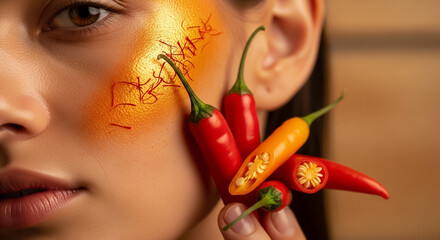 Spicy Beauty: Golden Makeup with Saffron and Fiery Chili Peppers