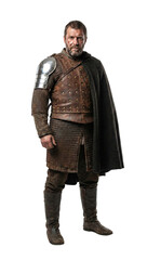 Obraz premium Battle-worn medieval warrior standing isolated. Historical character concept.