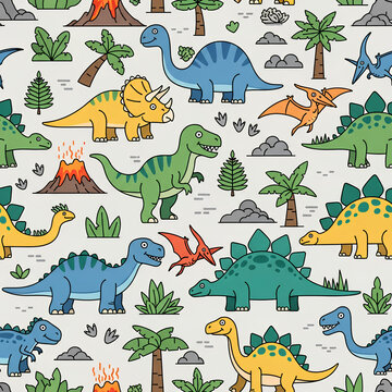 Colorful Dinosaur Pattern Playful Prehistoric World for Kids 1.