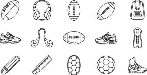 Collection of various sports equipment illustrations