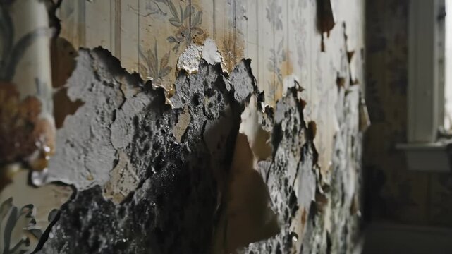 Inside an old, neglected house, walls tell stories of decay. Peeling wallpaper exposes layers of time, where nature slowly invades. Each crack and crease whispers secrets.
