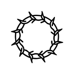 Thorn crown illustration, symbolic representation, black and white, decorative design
