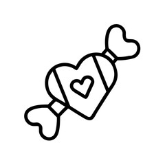 Sweet gift candy illustration, heart-shaped, playful design, black and white