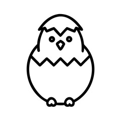 Easter chick icon, cute expression, hatching from an egg, black and white design