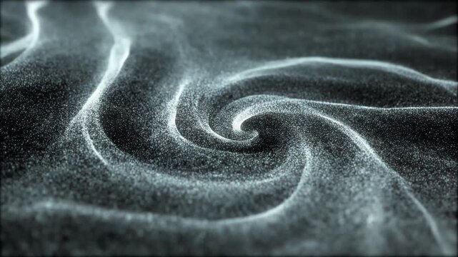 Abstract metallic sand particles flowing wind currents softly transitioning futuristic cinematic surreal ethereal ambience cascading softly glowing abstract unique style