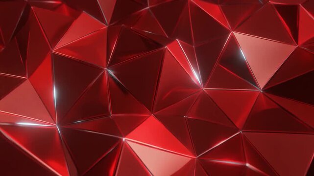 Abstract loop red triangular facets folding unfolding wave motion ambient futuristic cinematic surreal ethereal ambience cascading softly glowing abstract unique style