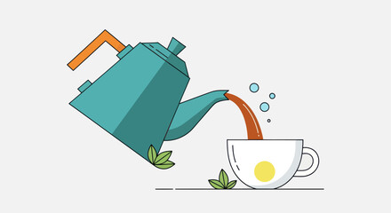 Teapot pouring tea into a cup illustration