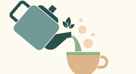 Teapot pouring tea into cup illustration