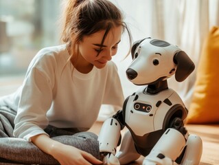 Robot dog comforting lonely individual showing emotional bond between humans and AI companions