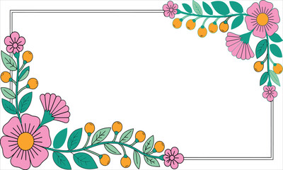 Floral Corner Border with Pink Flowers and Orange Berries