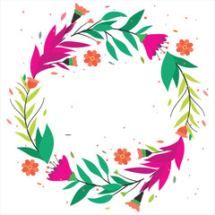 Wreath of Colorful Flowers and Leaves floral pink