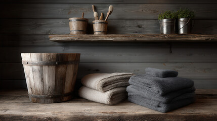 sauna interior with wooden hygiene