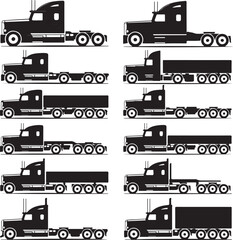 black truck silhouettes in various configurations and directions