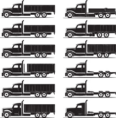 black truck silhouettes in various side views and configurations