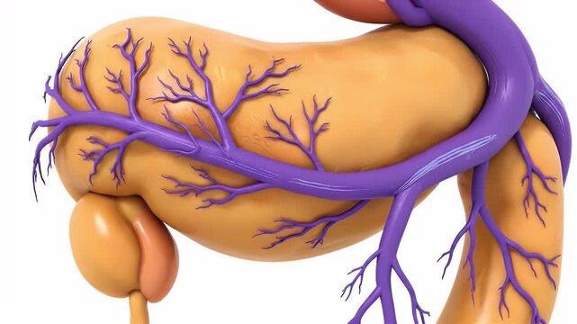 Detailed 3D Model of Human Stomach with Veins and Anatomical Structures on White Background for Medical Illustration