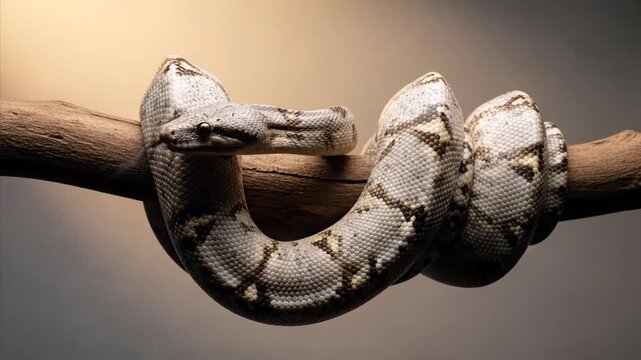 Serpentine Grace: Snake Coiled on Branch with Textured Scales and Subtle Movement