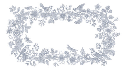 Elegant Floral and Bird Frame Design with Delicate Details. © dada