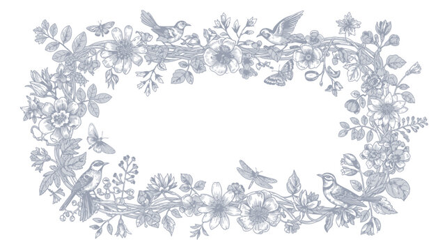 Elegant Floral and Bird Frame Design with Delicate Details.
