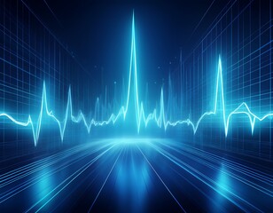 abstract blue background stylized ekg heartbeat rhythm technology futuristic