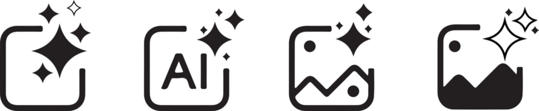 vector illustration of AI image generation icons set - Artificial intelligence, Generative AI logo icon sparkle symbol. showing generate, edit, photo