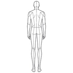 Obraz premium Male Fashion Croquis Template, Classic Back View Pose