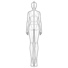 Female Fashion Croquis from Behind, Full Body View.