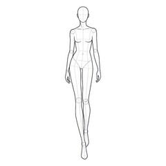 Female Fashion Croquis in Walking Catwalk Pose.