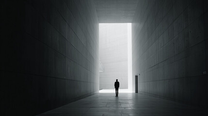 Fototapeta premium Silhouette of a person in a contemporary building with high contrast 