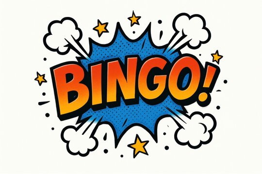 Vibrant illustration of the word "BINGO!" in a comic book style explosion. Useful for gaming, lottery, or promotion themes. Isolated on a white background for easy integration.