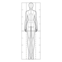 Female Fashion Croquis Standing Back View with Detailed Grid