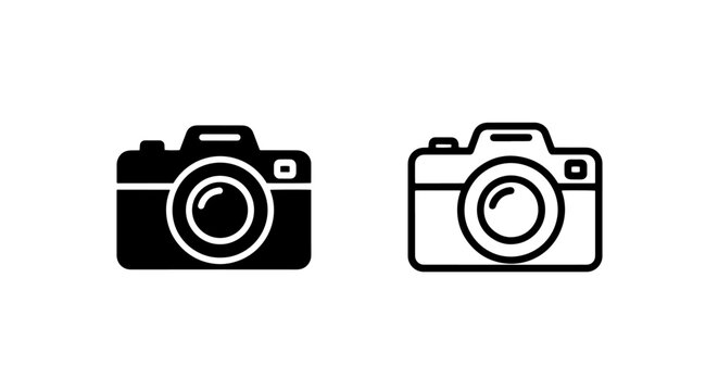 Camera icon set, DSLR and photography equipment, vector art