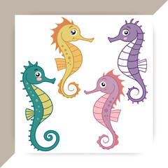 Fototapeta premium Cute Colorful Seahorse Cartoon Set,Marine Life Ocean Animals Vector Illustration Collection,Seahorse vector,Seahorse design,Seahorse concept, Seahorse post,Seahorse cartoon,Seahorse icon,Seahorse 