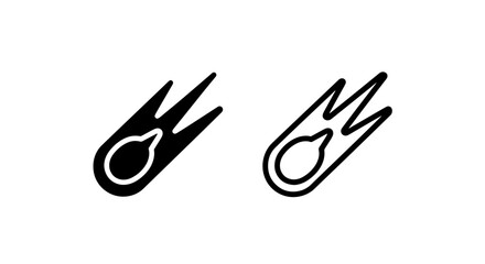Fototapeta premium Dynamic Icons: Black Solid and White Outline of a Comet in Motion