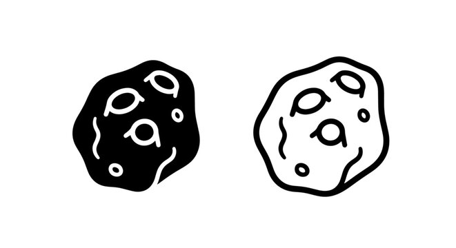 Black and White Irregular Asteroid Icons, Textured Space Rocks for Design