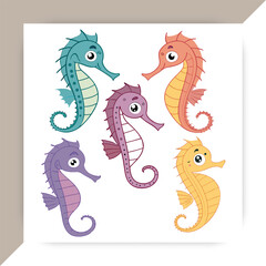 Obraz premium Cute Colorful Seahorse Cartoon Set,Marine Life Ocean Animals Vector Illustration Collection,Seahorse vector,Seahorse design,Seahorse concept, Seahorse post,Seahorse cartoon,Seahorse icon,Seahorse 