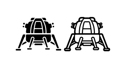 Lunar lander icons: black and outline for space exploration and moon landing © MdDelowar
