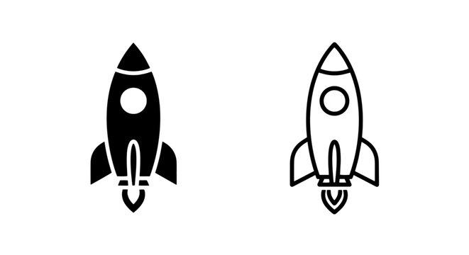Simple rocket icons: black and outline, ready for space mission