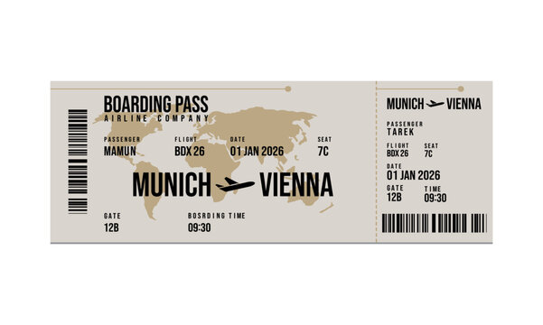 Boarding Pass for Munich to Vienna Flight with Passenger Details