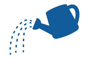 Blue watering can icon with water droplets, Garden irrigation equipment illustration, Plant care and horticulture tool, Gardening hobby and farming symbol, Flat design watering pot for agriculture © MAVISARIN