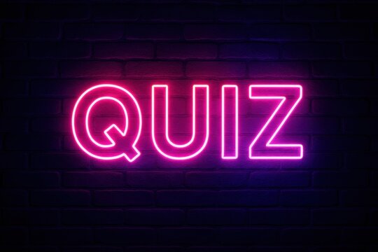 Bright pink "QUIZ" sign in neon lights on a dark brick wall.  Perfect for advertisements, educational material, or promoting trivia nights and game shows.